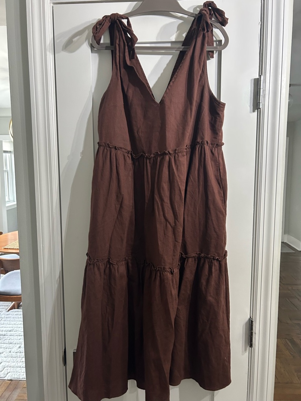 Petal & Pup Chocolate Brown Tiered Tie-Shoulder Midi Dress